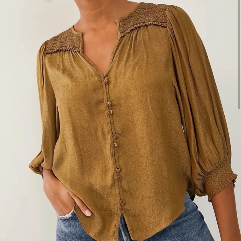 Anthropologie Mustard Button-Up Blouse
